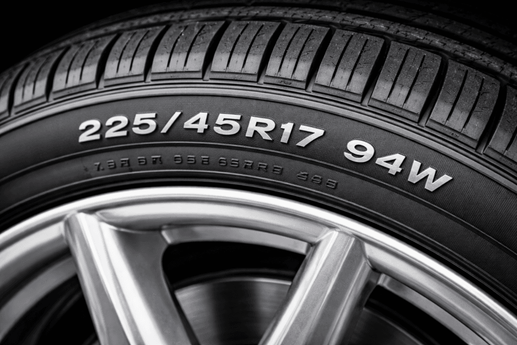 tyre sidewall showing load index and speed rating markings
