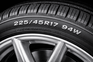 tyre sidewall showing load index and speed rating markings